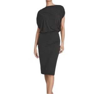 Reiss Evelyn Charcoal Gray Jersey Knit Drape Midi Dress - M